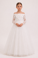 Isla 3D Floral Long Sleeve Flower Girl Dress