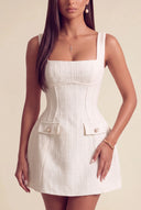 Thea Tweed Corset Square Neck Mini Party Dress