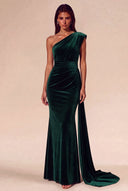 Amara Ruched One-Shoulder Velvet Bridesmaid Dress
