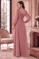 Evelyn V-Neck Long Sleeve Chiffon Mother of the Bride Dress