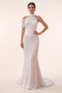 Lucinda High‑Neck Beaded Mermaid Gown