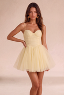 Seraphina Spaghetti Strap Ruched Tulle Mini Dress