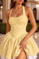Marigold Halter Jacquard Mini Party Dress