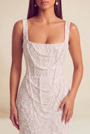 Valeria Square Neck Beaded Lace Mini Dress