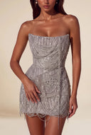 Aurora Beaded Fringe Strapless Corset Mini Party Dress
