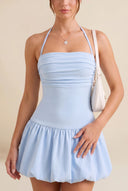 Hattie Halter Ruched Bubble Hem Mini Dress