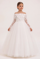 Isla 3D Floral Long Sleeve Flower Girl Dress