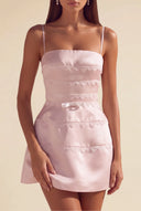 Ivy Satin Tiered Lace Mini Dress