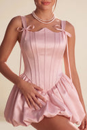 Marigold Satin Bow Strap Corset Mini Party Dress
