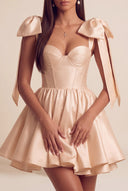 Isolde Satin Bow Corset Flared Mini Dress