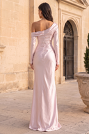 Maeve Satin Off-Shoulder Ruched Long Sleeve Bridesmaid Dress