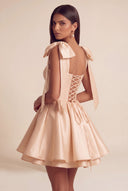 Isolde Satin Bow Corset Flared Mini Dress