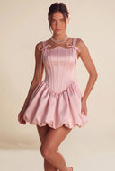 Marigold Satin Bow Strap Corset Mini Party Dress