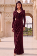Annalise Cowl Neck Long Sleeve Velvet Bridesmaid Dress
