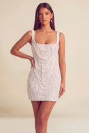 Valeria Square Neck Beaded Lace Mini Dress