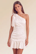 Eve One-Shoulder Bow Satin Mini Dress