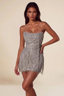 Aurora Beaded Fringe Strapless Corset Mini Party Dress