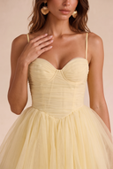 Seraphina Spaghetti Strap Ruched Tulle Mini Dress