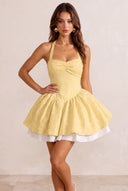 Marigold Halter Jacquard Mini Party Dress