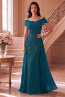 Elodie Mother of the Bride Off-Shoulder Beaded Chiffon Gown