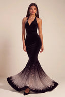 Cassiopeia Velvet Halter Mermaid Evening Dress with Train