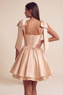 Isolde Satin Bow Corset Flared Mini Dress