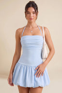 Hattie Halter Ruched Bubble Hem Mini Dress