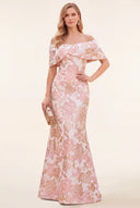 Lucinda Off Shoulder Jacquard Mother of the Bride Gown