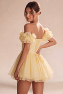 Melody Off Shoulder Ruffle Tulle Mini Dress