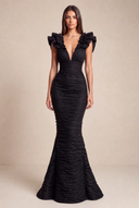 Cleopatra Deep V-Neck Ruched Mermaid Evening Gowns