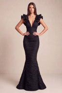 Cleopatra Deep V-Neck Ruched Mermaid Evening Gowns
