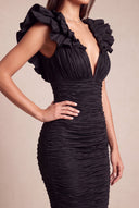 Cleopatra Deep V-Neck Ruched Mermaid Evening Gowns