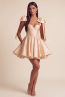 Isolde Satin Bow Corset Flared Mini Dress