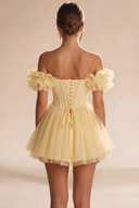 Melody Off Shoulder Ruffle Tulle Mini Dress