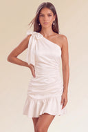 Eve One-Shoulder Bow Satin Mini Dress