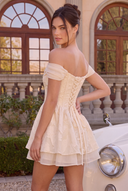 Elowen Floral Jacquard Off Shoulder Mini Dress