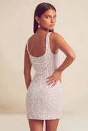 Valeria Square Neck Beaded Lace Mini Dress