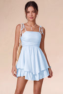 Valeria Tie Spaghetti Strap Tiered Mini Dress
