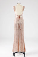 Brielle Draped Sequin Cowl-Neck Maxi Gown with High Slit