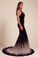 Cassiopeia Velvet Halter Mermaid Evening Dress with Train