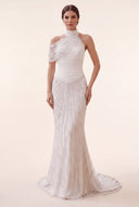 Lucinda High‑Neck Beaded Mermaid Gown