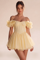 Melody Off Shoulder Ruffle Tulle Mini Dress
