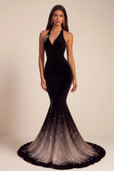 Cassiopeia Velvet Halter Mermaid Evening Dress with Train
