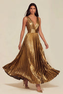 Athena Metallic Pleated Open Back Evening Maxi Dress