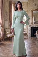 Sienna Satin Bell-Sleeve Floor-Length Bow-Back Mother of the Bride Dress