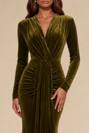 Charlotte V-Neck Ruched Velvet Bridesmaid Gown