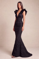 Cleopatra Deep V-Neck Ruched Mermaid Evening Gowns