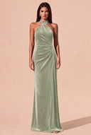 Colette Velvet Halter Backless Bridesmaid Dress