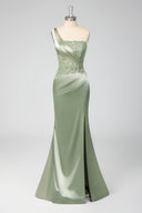 Stunning One-Shoulder Satin Mermaid Prom Dress
