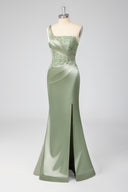 Stunning One-Shoulder Satin Mermaid Prom Dress